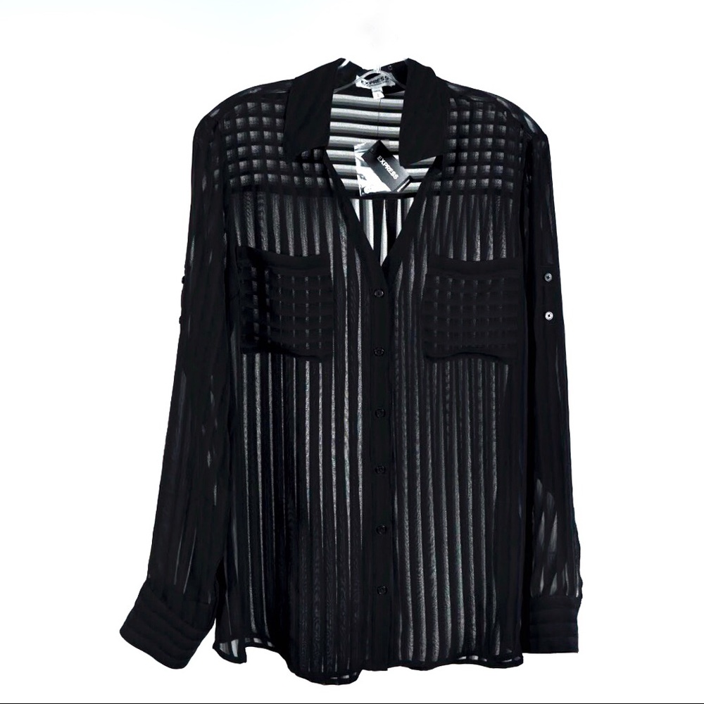 Sheer Black Striped Express Portofino Shirt